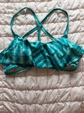 PINK Victoria's Secret Teal Tie-Dye Ruffle Bikini Top